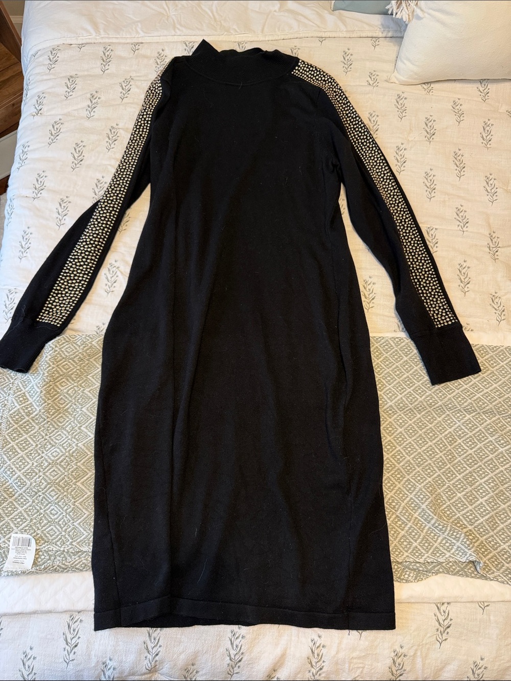 Calvin Klein Black Long Sleeve Knit Dress with Studded Sleeve Panels